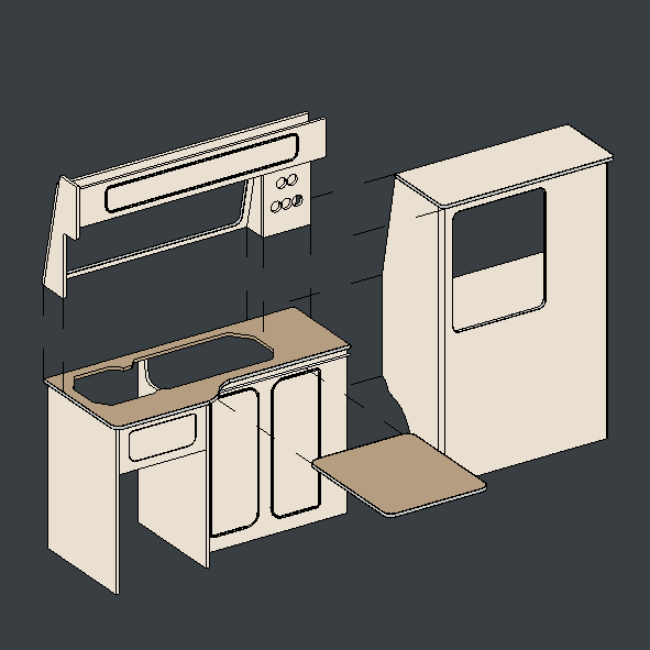 Dub Hut Kitchens - Full Camper - Exploded View